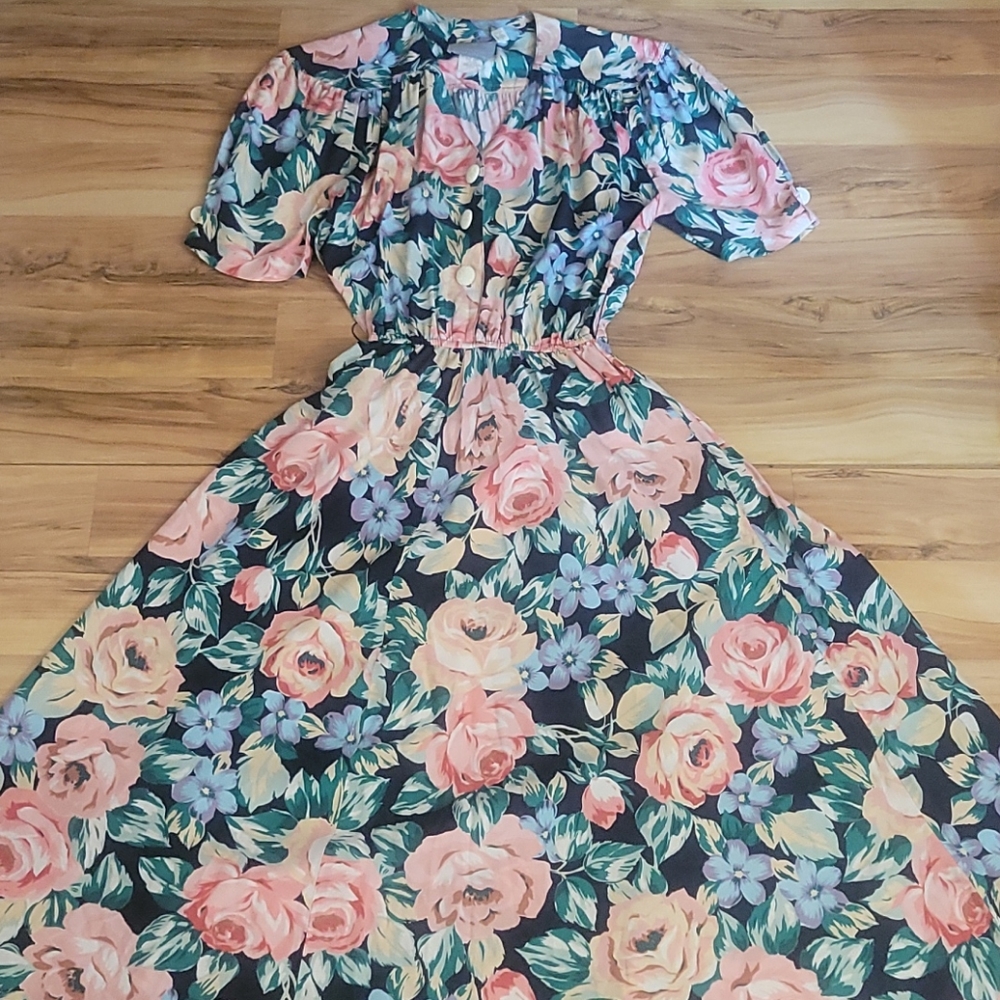 Vintage 90s Carol Anderson Floral Day Dress S View 2
